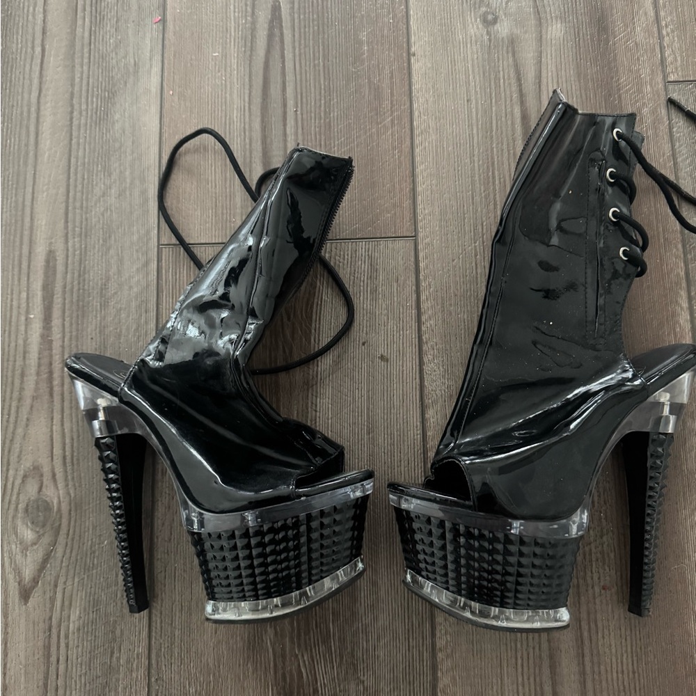 Pleaser Black Patent Lace-Up Platform Boots View 2